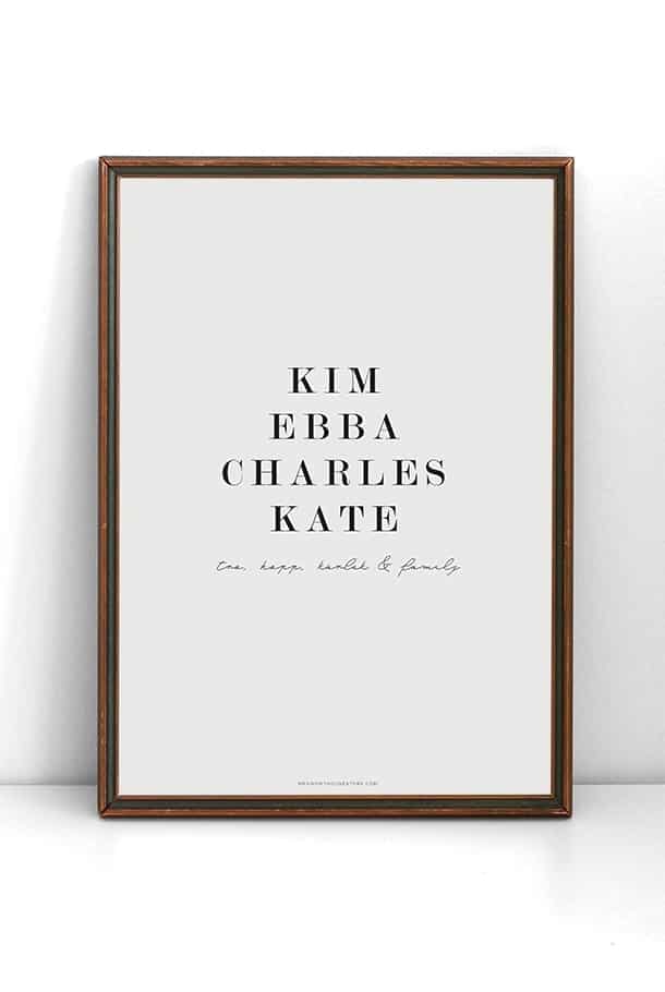 Namnposter: Tro, hopp, kärlek & familj