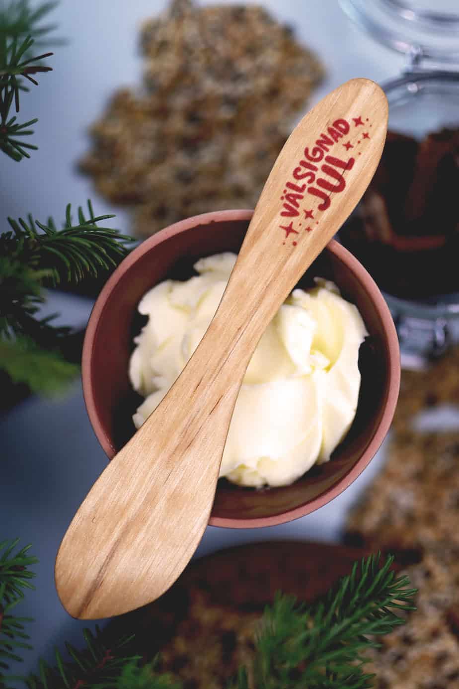 Smörkniv med rött tryck: Välsignad jul