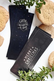 Glimmande kort/etiketter i 20-pack: Merry Christmas / Glory to the newborn King
