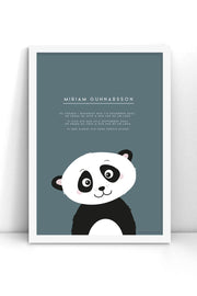 Adoptionsposter med panda (blå bakgrund)