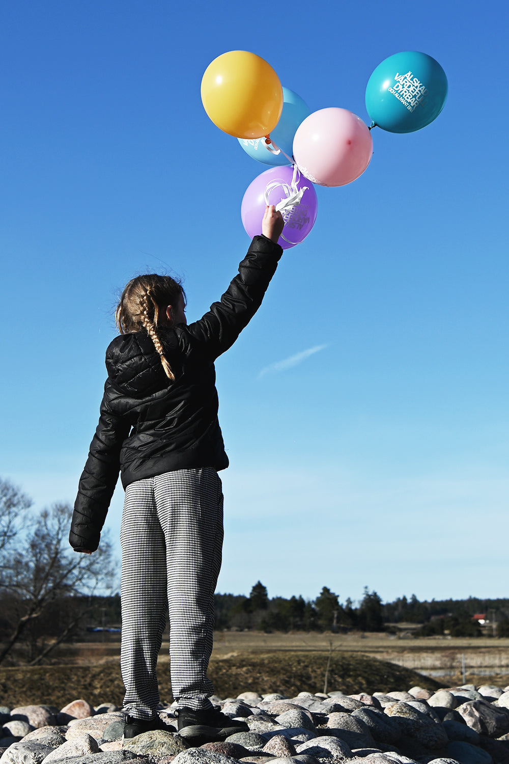 Ballonger i blått, rosa, lila, orange och jade