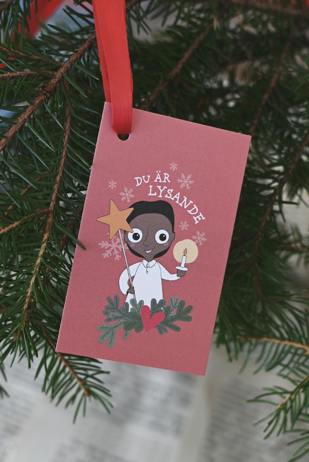 10-pack! Juletikett med barnmotiv: Du är lysande