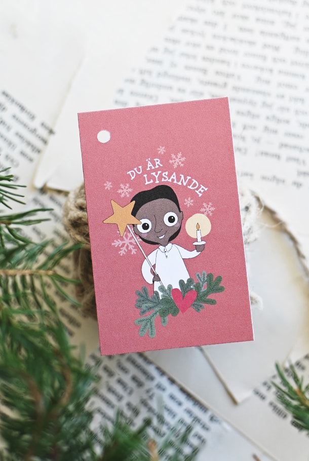 10-pack! Juletikett med barnmotiv: Du är lysande