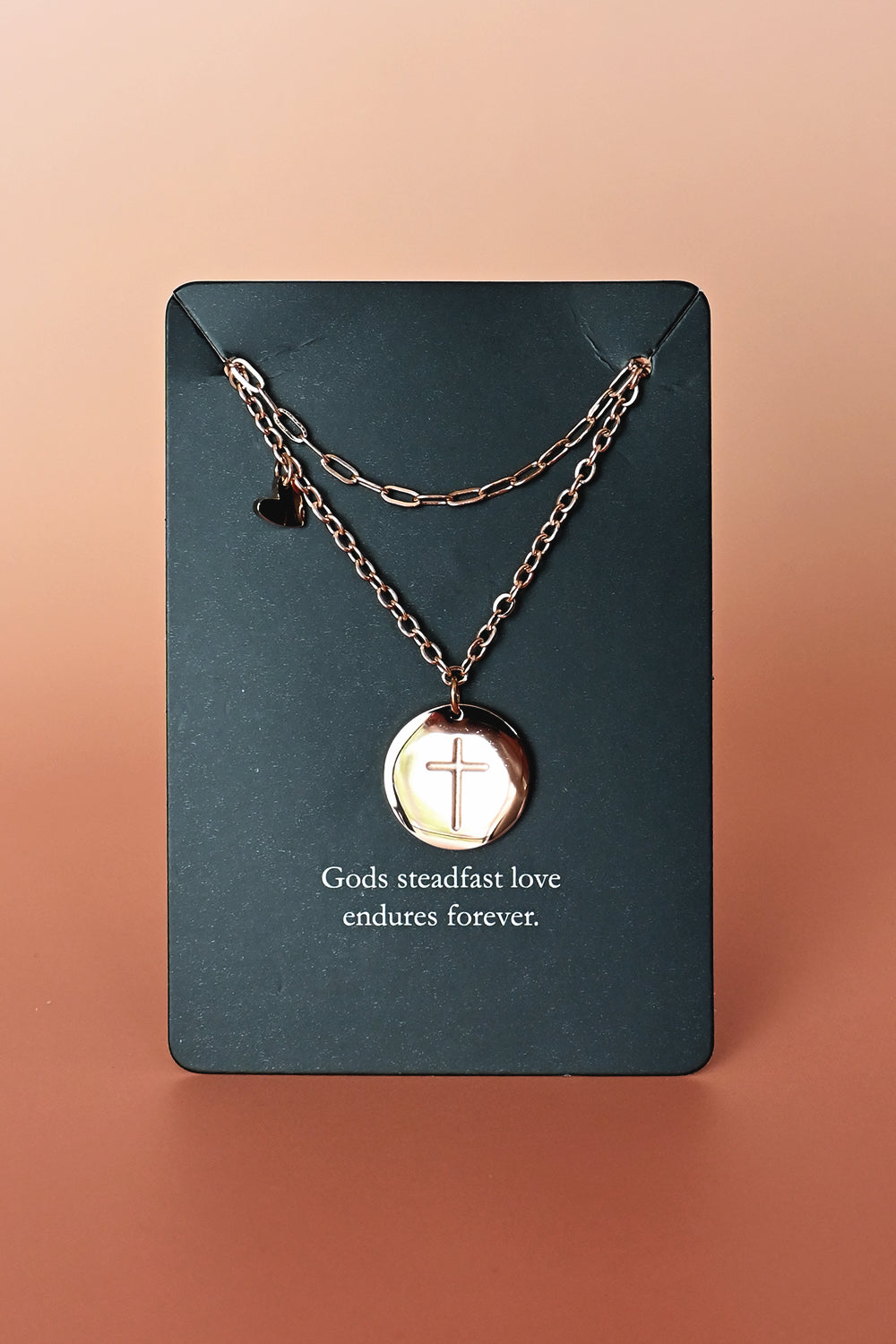 Roséfärgat dubbelt halsband: Kors