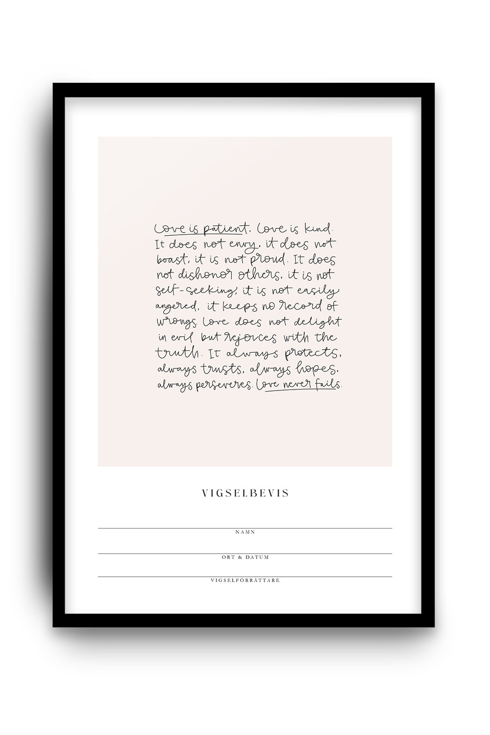 Vigselbevis: Love never fails