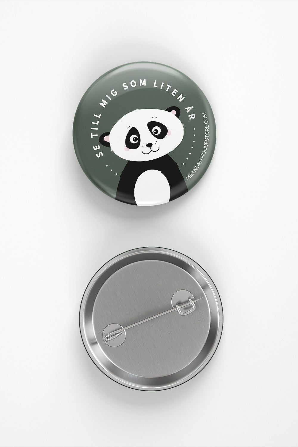 Knapp med panda på grön bakgrund: Se till mig som liten är