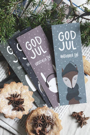 Avlånga kort/etiketter i 8-pack: God jul underbara du!