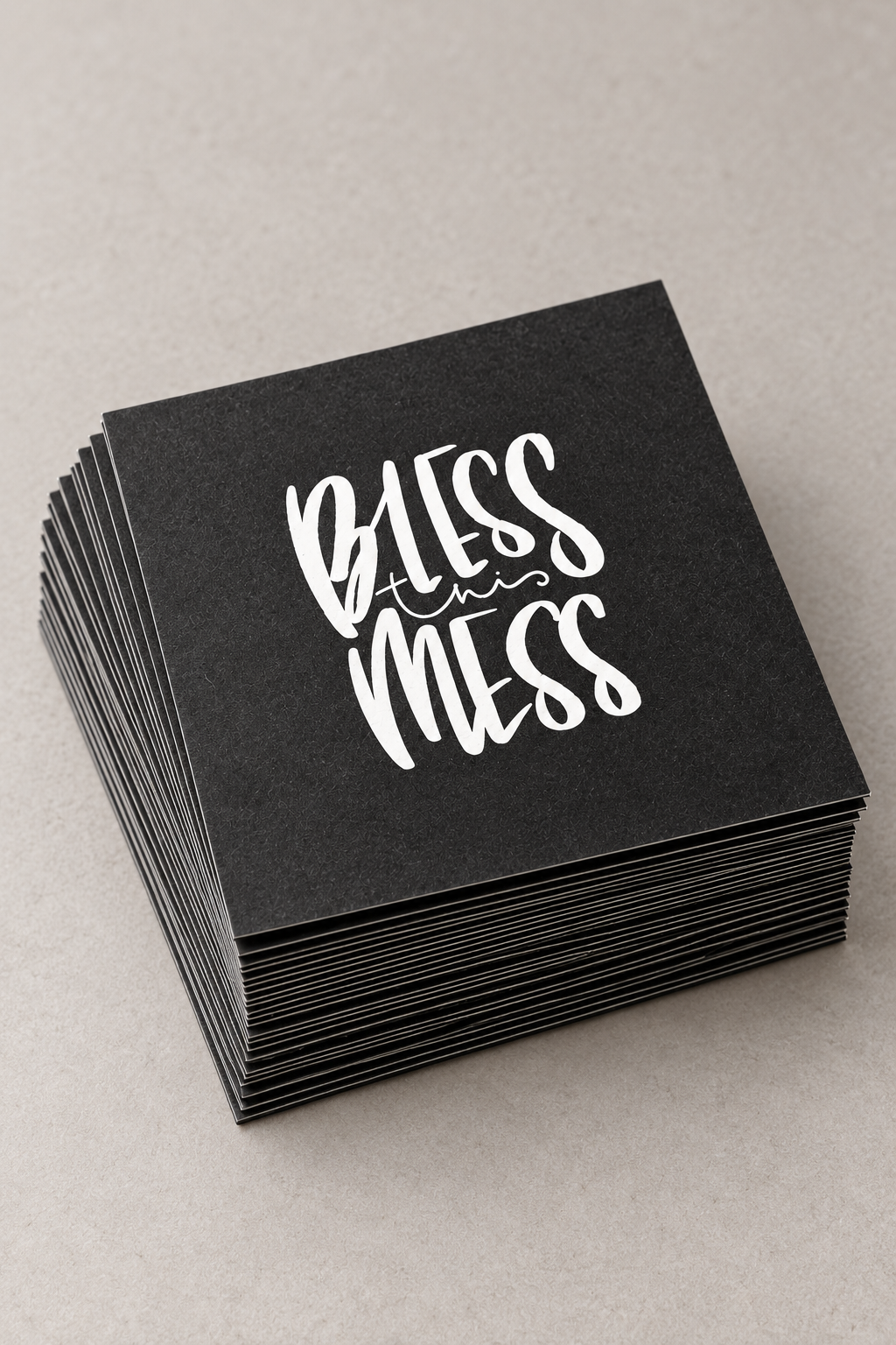 25-pack! Stort kvadratiskt kort: Bless this mess