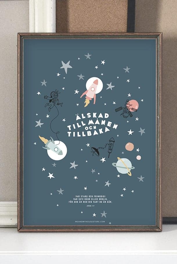 Söt barnposter med rymdtema: Älskad till månen och tillbaka