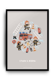 Poster med brandmän: Stark & modig