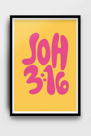 Poster i gult och rosa: Joh. 3:16