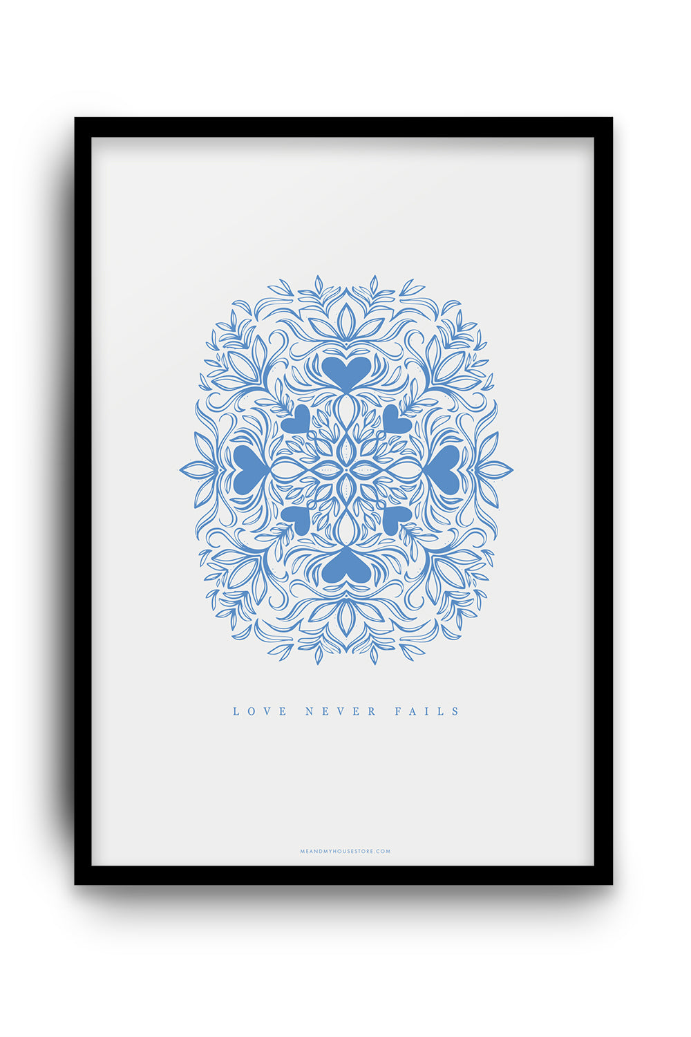 Poster med blått motiv: Love never fails