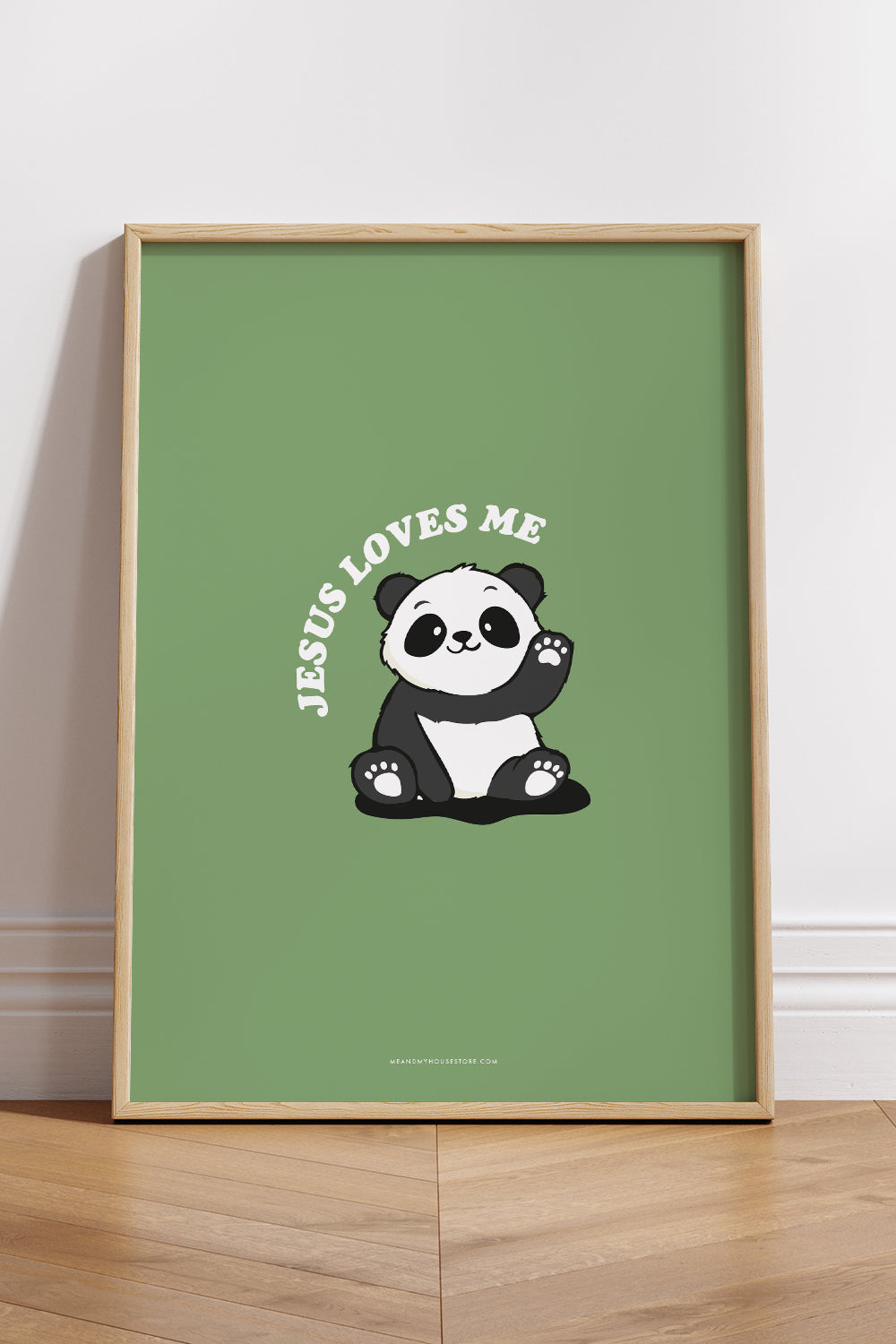 Färgglad poster med panda: Jesus loves me