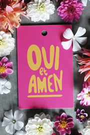 Serveringsbräda i rosa och gult: Oui et Amen