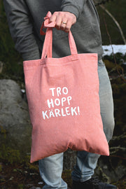 Rödorange melerad tygkasse av återvunnen bomull: Tro, hopp, kärlek!